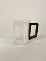 لیوان پیرکس دسته چوبی گرد