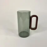 لیوان پیرکس دسته چوبی دودی