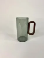لیوان پیرکس دسته چوبی دودی