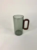 لیوان پیرکس دسته چوبی دودی