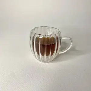 لیوان دوجداره دسته دار شیاردار