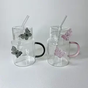 لیوان اسموتی پیرکس دسته دار پروانه ای