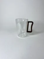 لیوان دوجداره دسته چوبی تیره موجدار