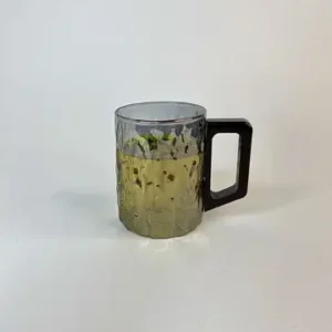 لیوان پیرکس دسته چوبی گرد دودی برفی