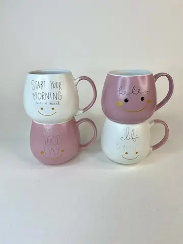 ماگ سرامیکی صورتی تکست دار طرح لبخند ماگ سرامیکی صورتی تکست دار طرح لبخند