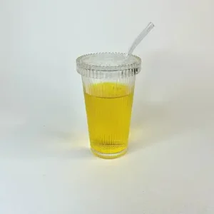 لیوان اسموتی شیاردار درب شیشه ای 350 میل
