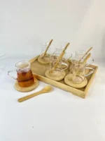 چای خوری پیرکس کمر باریک با سینی بامبو