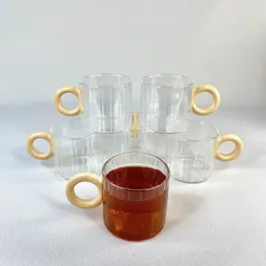 شات پیرکس شیاردار دسته گرد چوبی روشن