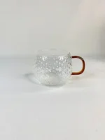 لیوان پیرکس پولکی خمره ای دسته قهوه ای