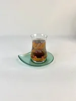 استکان کمر باریک گلدار با نعلبکی سبز
