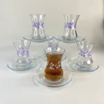استکان کمر باریک گلدار سفید بنفش