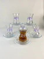 استکان کمر باریک گلدار سفید بنفش