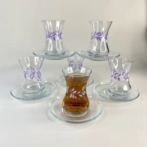 استکان کمر باریک گلدار سفید بنفش