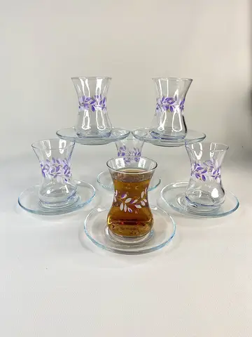 استکان کمر باریک گلدار سفید بنفش استکان کمر باریک گلدار سفید بنفش