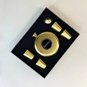 ست قمقمه جیبی 4 شات گرد استیل طلایی طرح Hennessy