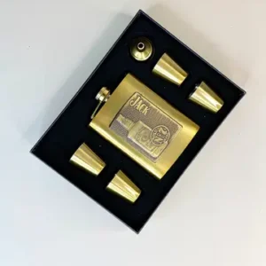 ست قمقمه جیبی 4 شات استیل طلایی طرح JACK DANIEL'S