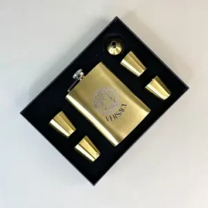 ست قمقمه جیبی 4 شات استیل طلایی طرح VERSACE